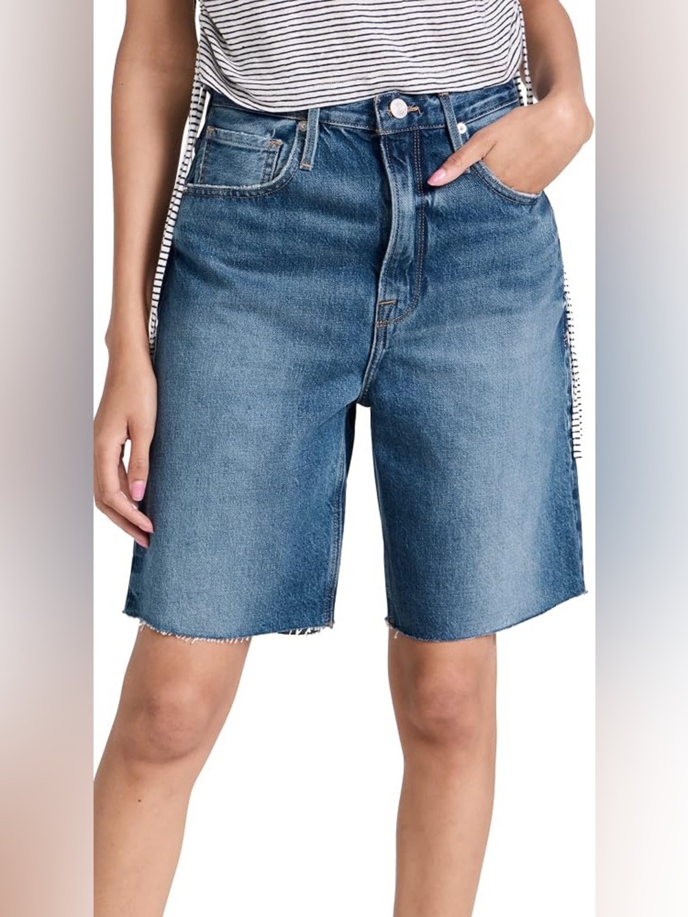 Frame Denim Medium Blue High-Rise Denim Bermuda Shorts 25